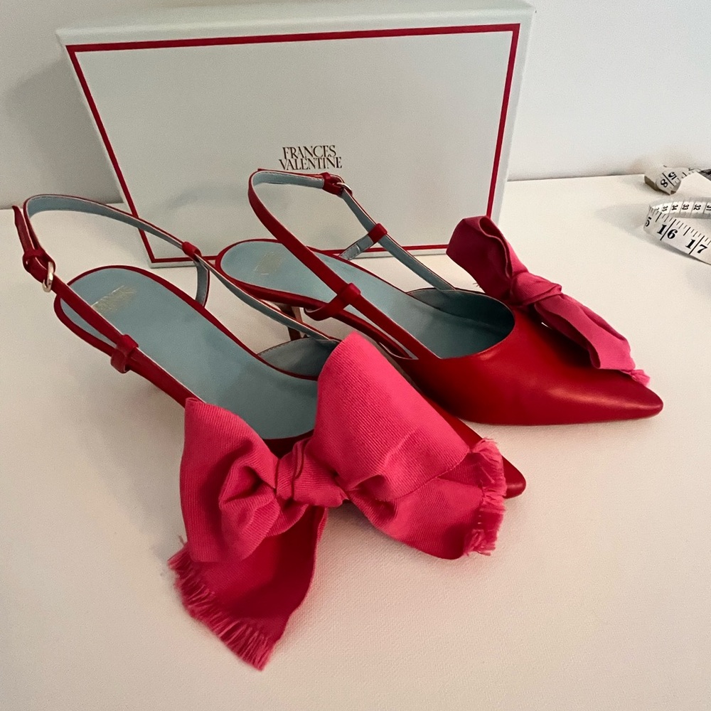 Frances Valentine Grace Nappa Leather Red Heels with Pink Bow
One in light blue - Picture 7 of 11